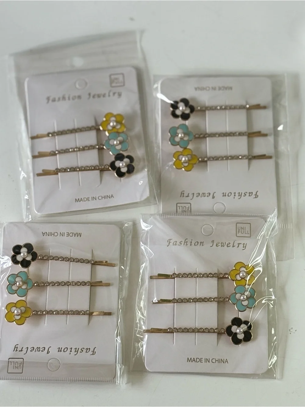 Fashion Jewelry Girls Floral Bobby Pins - Yellow, Turquoise, Black